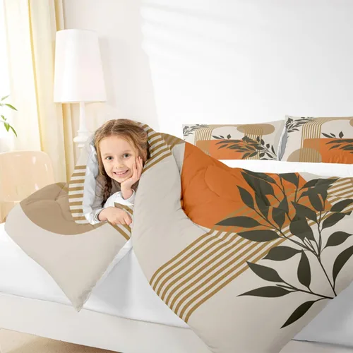Miniatura 6 de Juego de ropa de cama tamaño King con diseño de hojas bohemias para niñas, niños, adolescentes y mujeres, abstracto, exótico, geométrico, moderno
