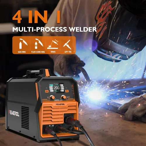 Miniatura 2 de FEMEROL Soldador MIG 200A, 4 en 1 Gas MIG/Núcleo de Flujo sin Gas/Electrodo/Elevación TIG Máquina de Soldadura Multiproceso Pantalla LED Grande