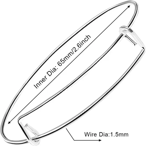 Miniatura 2 de UPINS 60 pulseras extensibles de alambre ajustable en blanco pulseras para mujeres DIY joyería fabricación, Plateado, 6576