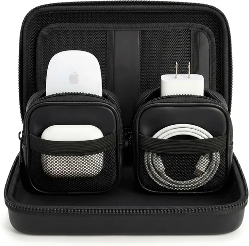 Organizador tecnológico de tamaño medio con bolsas extraíbles: funda de viaje rígida para cables, cargadores y accesorios | Organizador de