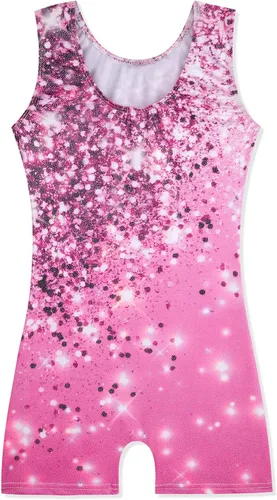 Miniatura 48 de HOZIY - Leotardos de gimnasia con pantalones cortos brillantes para niñas pequeñas; estampados de unicornio, aurora, arco iris, sirena, dinosaurio