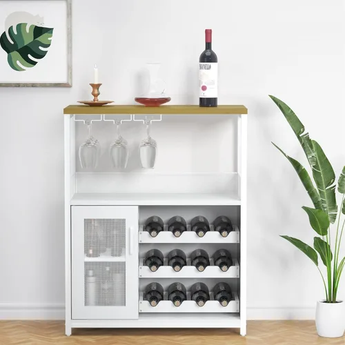 Miniatura 15 de IDEALHOUSE Armario de bar de vinos de 3 niveles con estante de vino desmontable y espacio de almacenamiento, gabinete de buffet con soporte de Gris