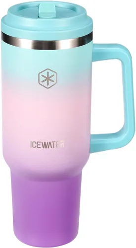 Miniatura 8 de ICEWATER Vaso de 40 onzas con 2 tapas (tapa y popote estándar), vaso aislado 100% a prueba de fugas con asa, apto para portavasos, botella de agua