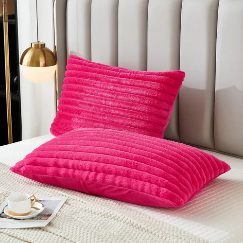 Miniatura 18 de Juego de 2 fundas de almohada para cama tamaño king, fundas de cojín rectangulares lumbares con diseño de rayas, forro de piel de conejo sintética