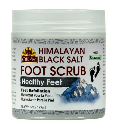 Okay Exfoliante para pies de sal negra del Himalaya con algas marinas, 6 onzas
