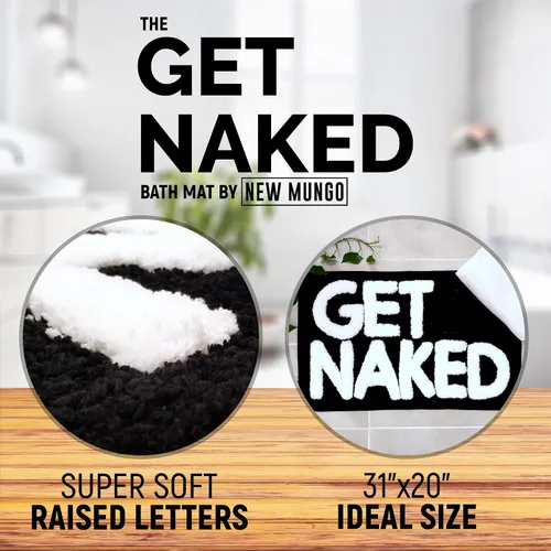 Miniatura 3 de New Mungo Alfombra de baño con texto en inglés «Get Naked», color negro, con letras blancas para decoración de apartamentos, divertida alfombra
