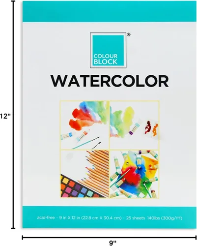 Miniatura 5 de COLOUR BLOCK Bloc de papel de acuarela 25 hojas 9 x 12 pulgadas Bloc de dibujo grueso y absorbente Ideal para rotulador de pintura