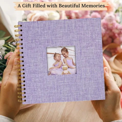 Miniatura 6 de Álbum de fotos de 20 x 20 cm con cubierta de lino, libro de recuerdos de papel kraft blanco de tapa dura, para viaje, libro de invitados de boda