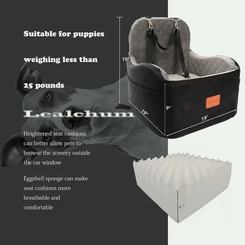 Miniatura 2 de Lealchum Asiento elevador de coche para perros pequeños/medianos, almohadilla elevada de 6 pulgadas de espuma viscoelástica, completamente Negro/Gris