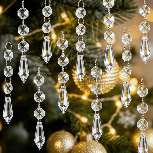MAQIHAN 30 adornos de cristal de Navidad, cristales colgantes de carámbanos, adornos de plástico transparente, piezas de candelabro, colgantes para