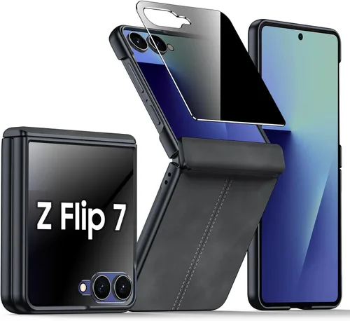 Miniatura 39 de para Samsung Galaxy Z Flip 7 Funda con protección de bisagras y protector de pantalla incorporado, funda de cuero mate de policarbonato ultradelgada