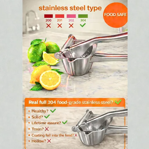 Miniatura 6 de Exprimidor de limón grande de acero inoxidable - Exprimidor de limón resistente fácil de apretar - Exprimidor ergonómico de cítricos y exprimidor