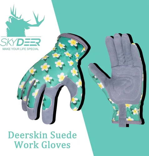 Miniatura 4 de SKYDEER Guantes de jardinería de piel de ciervo genuina para mujer, ultrasuaves y acolchados, ajuste cómodo para el trabajo (SD6611/M)