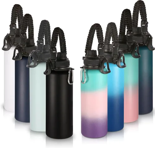 Miniatura 46 de Volhoply Botellas de agua aisladas en paquete de 2, 40 onzas, botella deportiva de acero inoxidable con asa de paracord y tapa con boquilla, taza