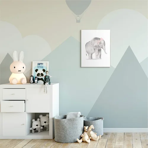 Miniatura 2 de Stupell Industries Placa de pared con diseño floral de elefante bebé rosa y gris, diseño de Daphne Polselli, 13 x 19 pulgadas, gris