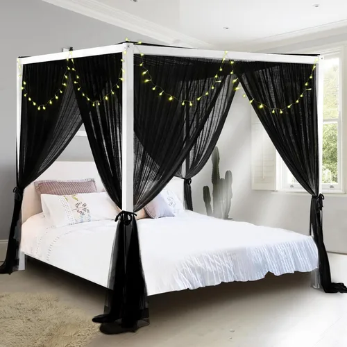 Miniatura 4 de South to East Cortinas de cama negras con dosel, toldo de 4 postes esquineros para niñas y adultos, cortinas de cama de lujo para decoración