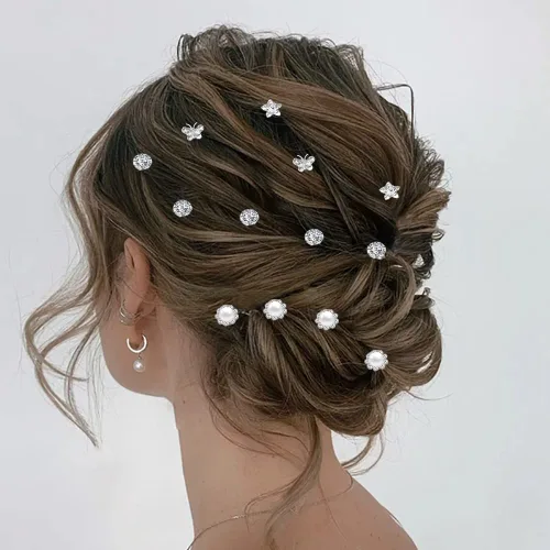 Miniatura 3 de Juego de 60 piezas de gemas con diamantes de imitación giratorios, horquillas para el cabello con diamantes en espiral, perlas y flores, pasadores