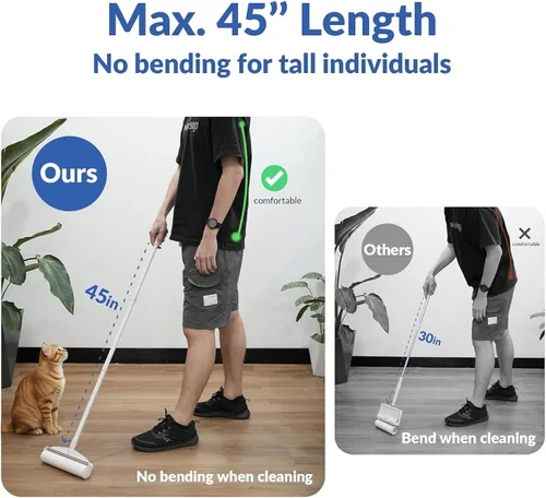Miniatura 2 de Rodillos de pelusa grandes para alfombras, rodillos adhesivos para piso DELOMO de 9.45 pulgadas con 3 mangos extensibles, trapeador adhesivo