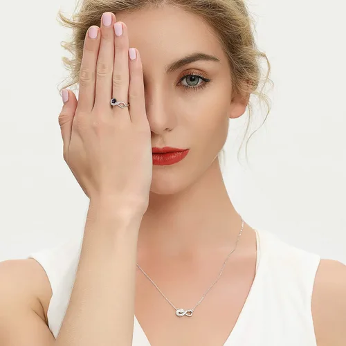 Miniatura 69 de Anillo Jo Wisdomo de compromiso. de plata esterlina, con corazón e infinito, anillo de amistad, para ella