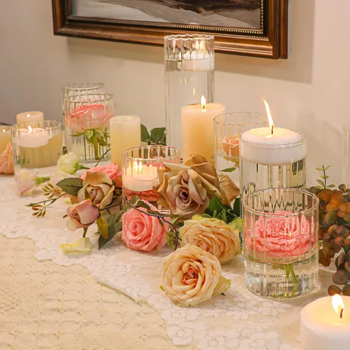 Miniatura 6 de ComSaf Jarrones de vidrio cilíndricos, paquete de 12, jarrones claros acanalados para centros de mesa y decoración de boda, jarrones de flores