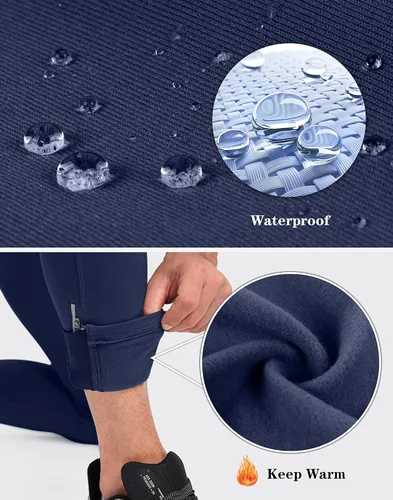 Miniatura 4 de Pudolla Men's Thermal Running Tights with 3 Zipper Pockets Workout Compression Leggings Cycling Pants for Men Hiking Jogging