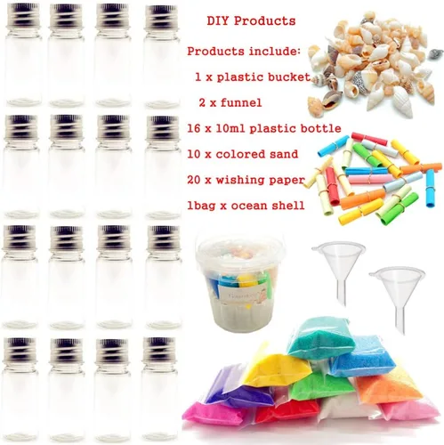 Miniatura 2 de Guaishou Kit de arte y manualidades de arena DIY, botellas de deseos, arenas coloridas, playa, conchas de mar, papel de mensaje
