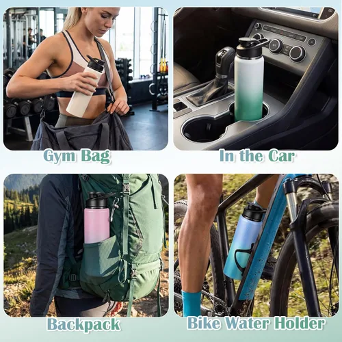 Miniatura 6 de Mimorou Paquete de 10 botellas de agua de aluminio a granel de 25 onzas botellas deportivas reutilizables con tapa a presión y asa, botella de agua