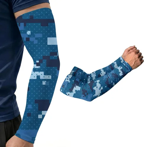 Miniatura 15 de ARMORAY Mangas de brazo para hombres y mujeres, protección solar UV, cubierta de tatuajes, manga deportiva para golf, correr, fútbol verde celestial
