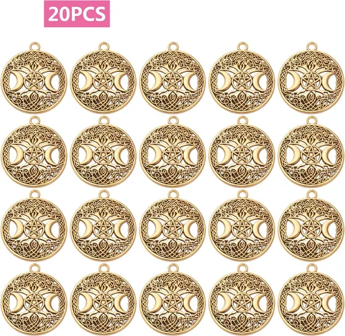 Miniatura 2 de BronaGrand 20pcs Tree of Life Charms with Triple Moon Goddess Pentagram Tibetan Alloy Round Pentacle Pendants Vintage Tree Dangle Charms for DIY