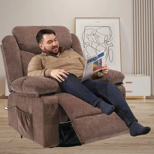 Miniatura 4 de Silla reclinable giratoria, sillas reclinables de masaje de tela con calor para adultos, sofá reclinable de gran tamaño, manual para cine en casa
