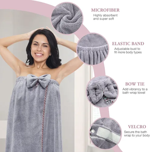 Miniatura 3 de Toalla de Baño para Mujeres - Toalla de Microfibra de Lujo Ajustable para el Cabello, Toallas Suave para la Ducha Después de la Cubierta Corporal