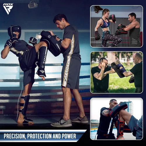 Miniatura 5 de RDX Almohadillas Tailandesas Curvas Kickboxing Muay Thai con Mango de Agarre Sólido, Cuero de Piel Maya KARA Escudo de Golpes para Rodillas, Codos