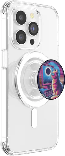 Miniatura 3 de Eclipse solar de gato - Synthwave Retro Poster Style PopSockets MagSafe PopGrip para iPhone