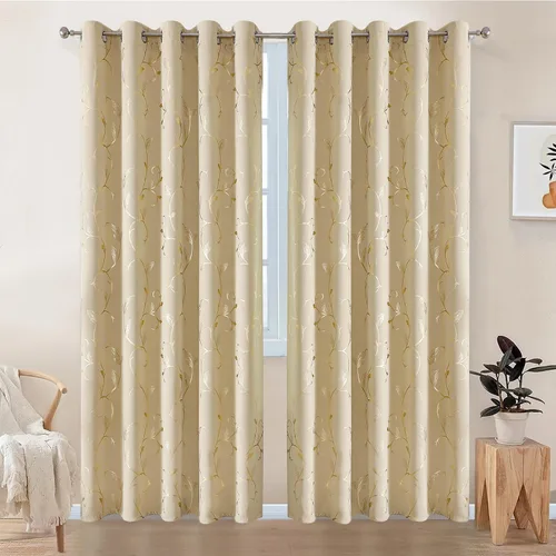 Miniatura 2 de BUHUA Juego de 2 paneles de cortinas opacas con estampado de vid plateada, cortinas con aislamiento térmico para oscurecer la habitación
