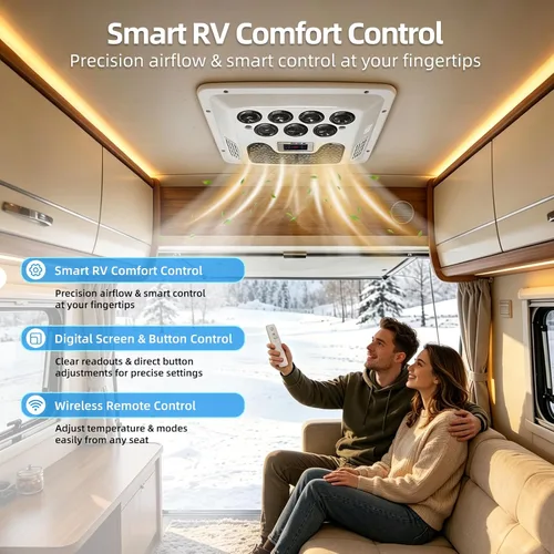 Miniatura 5 de Treeligo Aire acondicionado de 12 V/24 V en la azotea, unidad de aire acondicionado de techo, sin conductos, refrigeración y calefacción 2 en 1