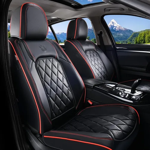 Miniatura 9 de Coverado Fundas de Asientos Delanteros, Funda de Asiento de Cuero Sintético de Lujo Impermeable, Protector de Asiento de Coche Beige, Funda