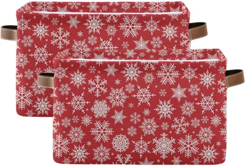 Miniatura 2 de Bolaz Cesta de almacenamiento plegable, cubos organizadores con patrón de Navidad con copos de nieve blancos sobre fondo rojo, bolsa de cubo