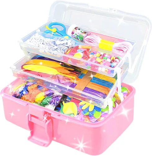 Miniatura 8 de VLUSSO 3000 piezas de suministros de arte y manualidades para niños y niñas de 8 a 12 años, kit de manualidades con limpiapipas, cuentas para niños