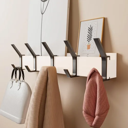 Miniatura 9 de Perchero de pared Perchero de 17 pulgadas con 5 ganchos dobles extraíbles Ganchos para sombrero, llave, mochila, toalla, gancho de pared