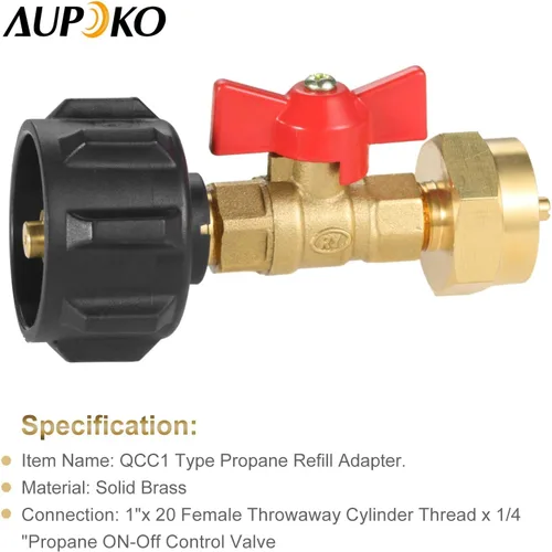 Miniatura 4 de Aupoko QCC1 Adaptador de presión de recarga de propano acoplador, para parrilla de campamento, tanque de botella de propano de 1 libra, cilindro