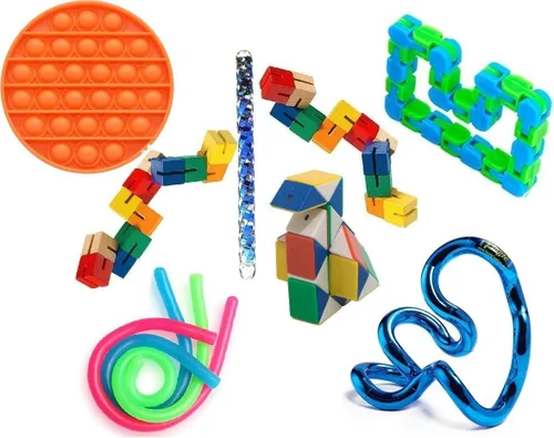 Juego de 10 juguetes sensoriales para aliviar la ansiedad y reducir el estrés, incluyendo auténtico juguete metálico enredado, bloque de madera para