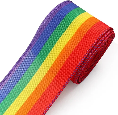 Tiras de cinta de tela arcoíris para el mes del orgullo gay – LGBTQ+ Lesbiana Gay Bisexual Transgénero Cinta con alambre de arpillera – Envoltura de