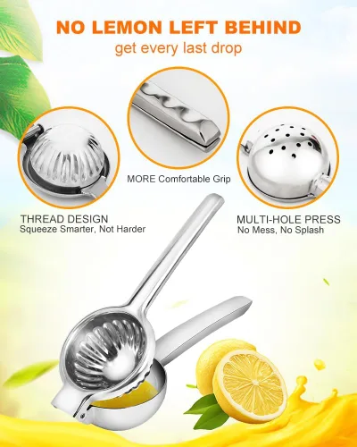 Miniatura 3 de Brigii Exprimidor manual de acero inoxidable sin recubrimiento para lima limón – Metal sólido 304 resistente, prensa de alto rendimiento, mango