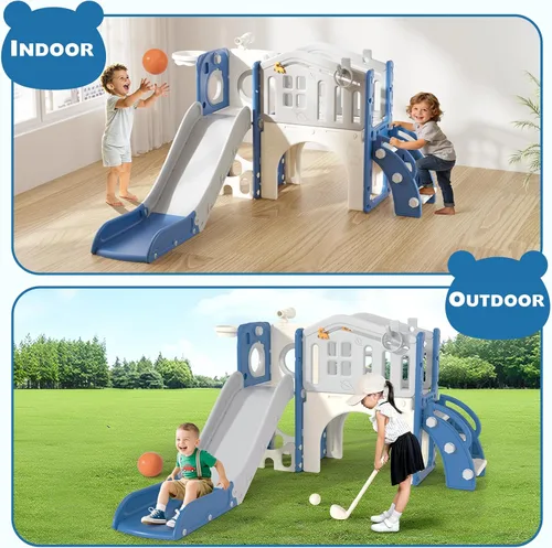 Miniatura 9 de KORIMEFA Juego de toboganes 10 en 1 para niños pequeños, tobogán para bebés de 1 a 3 años con lanzamiento de anillos y aro de baloncesto, juego