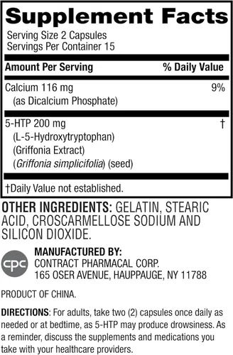 Earth's Splendor Suplemento 5-HTP para hombres y mujeres, sin conservantes artificiales, color o sabor, sin OMG, 100 mg