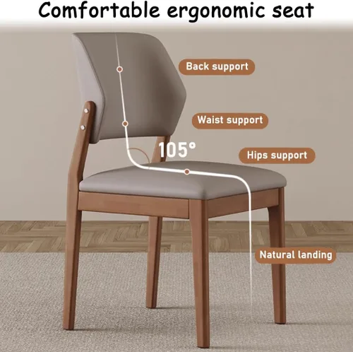 Miniatura 7 de YVYKFZD Wooden Dining Chairs Set, Leather Dining Room Chair, Upholstered Kitchen Chairs with Curved Backrest, Armless Living Room Chair, for Bedroom