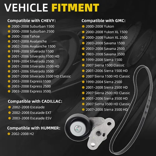 Miniatura 2 de Dasbecan 90K-38159 Kit de Tensor de Correa A/C Compatible con Chevy Tahoe 2000-2008, GMC Yukon 2000-2008, Cadillac Escalade 2002-2008, Chevy