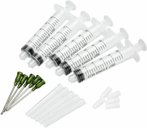 Juego de jeringas aplicadoras dispensadoras, 5 jeringas dispensadoras de 10 ml con agujas dispensadoras y tapas para manualidades de quilling,