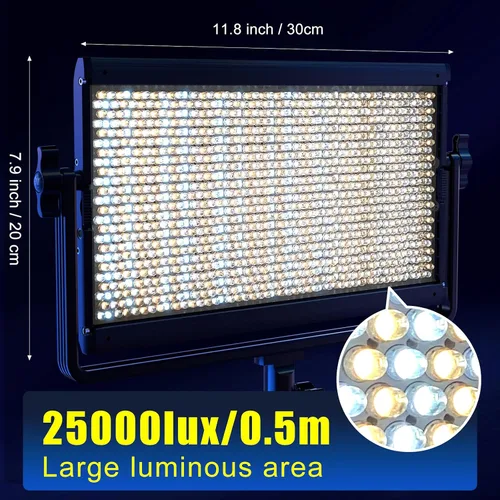 Miniatura 2 de GVM - Kit de luz LED RGB de 65 W, 25000 lux/1.6 ft, iluminación fotográfica 1300D con control de aplicación Bluetooth, luces de panel a todo