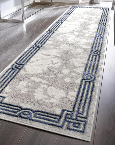 Well Woven Lezlee - Alfombra abstracta moderna de 2 pies 3 pulgadas x 7 pies 3 pulgadas, borde de mármol azul, para pasillo, entrada, cocina
